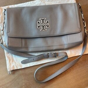 Tory Burch Gray Taupe Leather Crossbody Bag